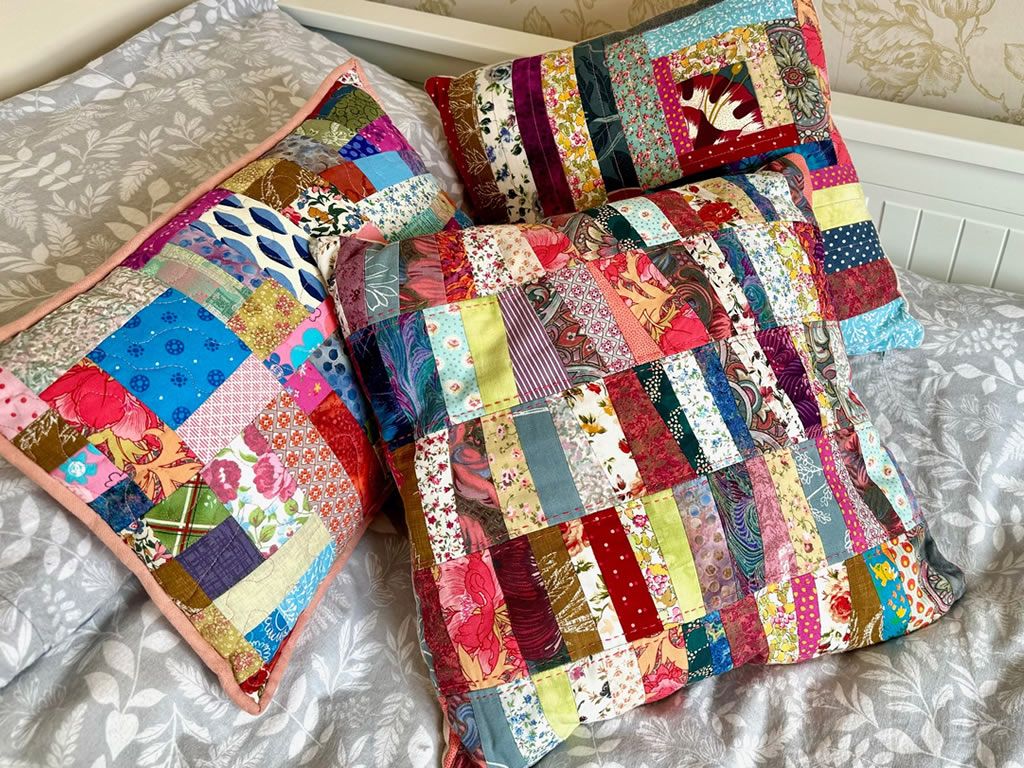 Scrappy Patchwork & Quilted Cushion