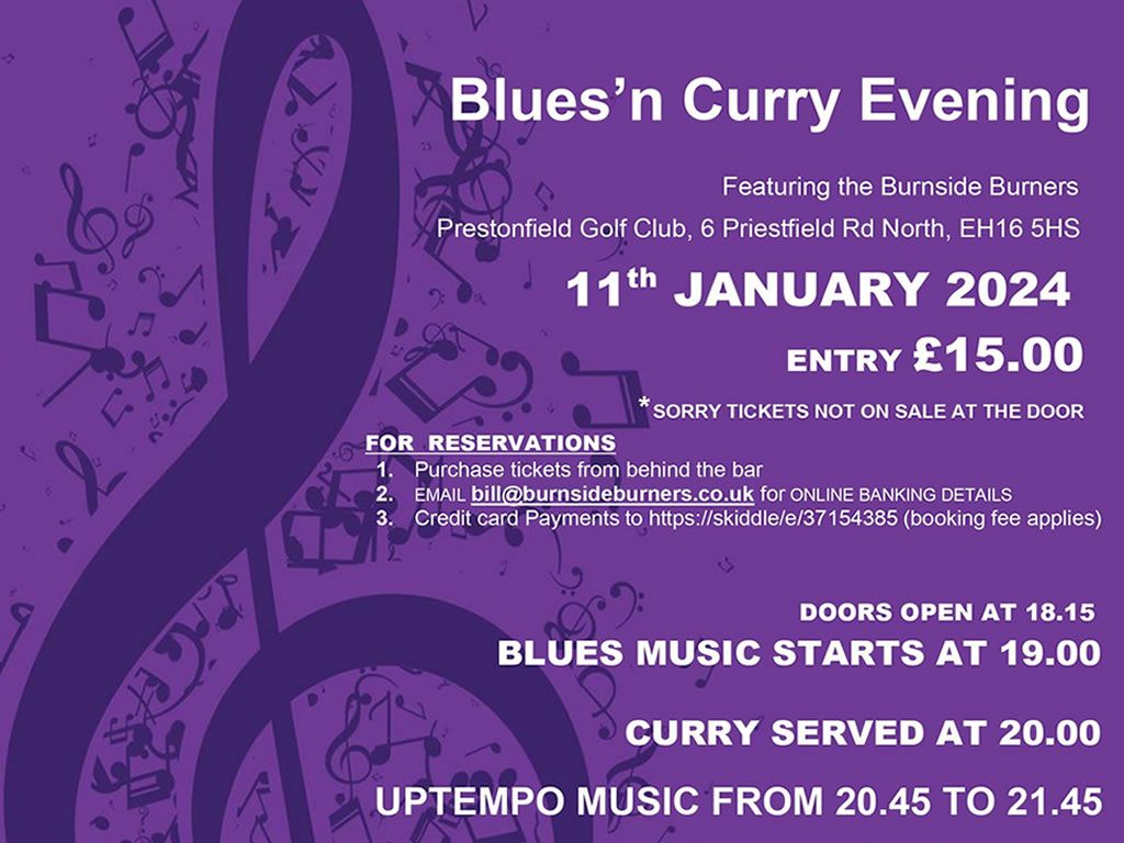 Blues’n Curry Night at Prestonfield Golf Club